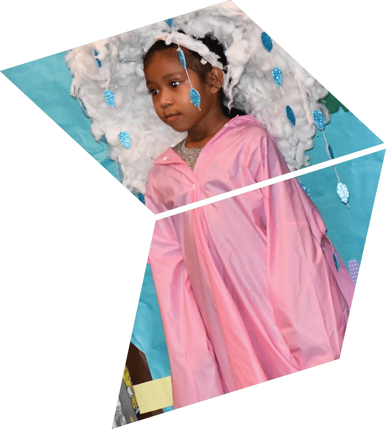 A group of children dressed in costumes. Description generated by AI
